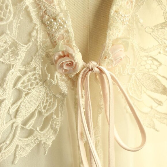 Vintage 1980s 1990s White Peignoir, SZ P Wisteria by Diane Samandi "Jackie" Robe - Picture 5 of 12